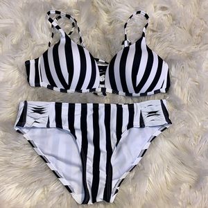 black & white striped bikini